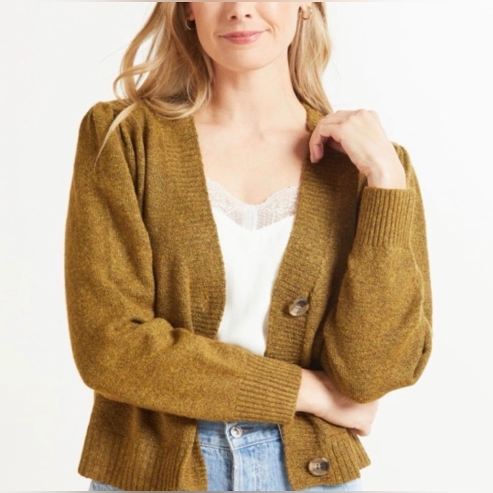Evereve Allison Joy Casey Puff Cardigan Moss Green Sz Medium